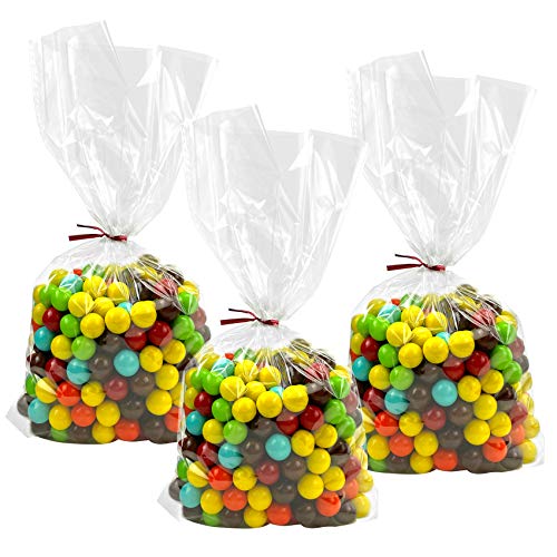 Morepack Flat Bottom Cellophane Bags,100Pcs 6x2x10 Inches Clear Cellophane Treat Bags With 100Pcs Twist Ties Cello Bags
