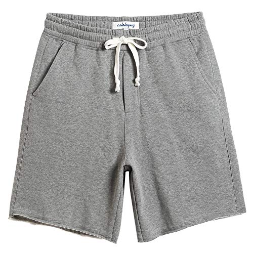 caloleyng Mens Cotton 8' Long Casual Lounge Fleece Shorts Pockets Jogger Athletic Workout Gym Sweat Shorts Lightgrey