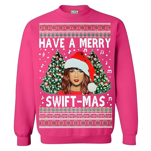 fresh tees Have A Merry Swift Funny Ugly Christmas Crewneck Sweatshirt Sweater for Women/Men (Small, Heliconia)