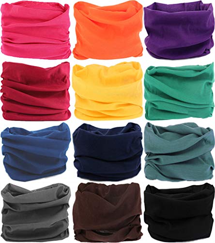 VANCROWN Neck Gaiter Headband Headwear Head Wrap Face Mask Magic Scarf Bandana for Men and Women (12PCS.Solid Color.4)