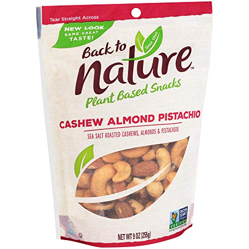 Back to Nature Premium Nut Mix - Cashew, Almond & Pistachio Blend, Dry Roasted with Sea Salt, Non-GMO High Protein Snacks, 9 Ounce