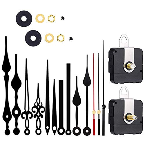 2 Pieces Silent Clock Movement Mechanism Long and Short Shaft with 6 Different Pairs of Hands DIY Clock Repair Parts Motor Replacemen