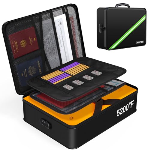 Noiposi Document Organizer with 5200℉ Heat Insulated,Waterproof and Fireproof Document Box with Lock, Home Travel Strong Fireproof Safe Storage Box for Letter Size Important Documents and File