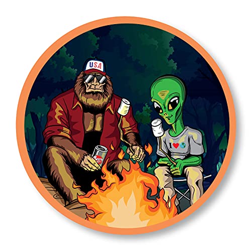 USA Sasquatch Bigfoot Alien UFO Bumper Sticker Decal for Cars, Cups, Laptops, Coolers (Two Pack X2) (3'x3' and 5'x5')