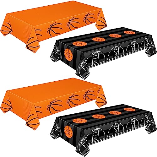 Basketball Plastic Tablecloth Basketball Party Disposable Table Cover Basketball Pattern Party Supplies Plastic Basketball Theme Table Cover Rectangle Grass Decoration 54 x 108 In (Basketball, 4 Pcs)