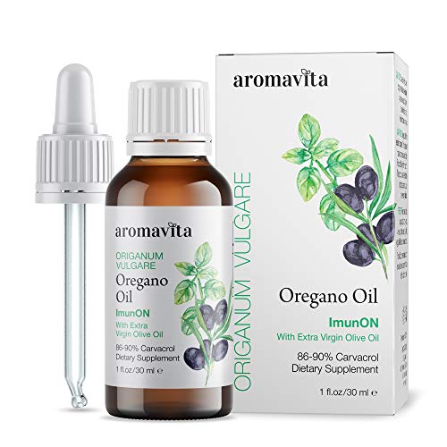 AROMAVITA ImunON Greek Oregano Oil - 86-90% Carvacrol - Extra Strength, Antioxidant, Immune and Digestive Support - Plant-Based, Herbal Supplement - Vegan, Non GMO, Gluten Free, 1fl. oz/30ml