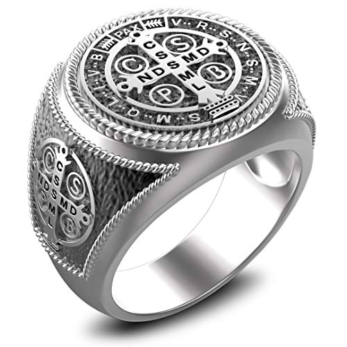 Siamhandmade2014 Men's St Benedict Exorcism Ring Cross Demon Protection Ring 925 Sterling Silver Size 6-15 (10)