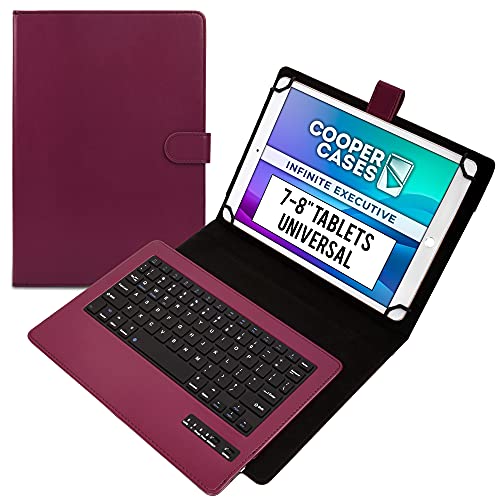 Cooper Infinite Executive Keyboard Case for 7, 7.9, 8' Tablets | Universal Fit | 2-in-1 Leather Folio Cover & Bluetooth Wireless Keyboard with Hotkeys