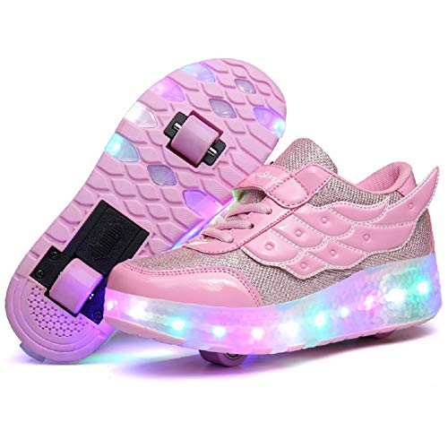 Nsasy Kids LED Light Up Shoes with Wheels Roller Skates Shoes Sport Sneaker for Girls Boys Christmas Birthday