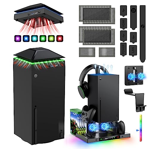 RGB Top Cooling Fan Dust Proof & RGB Cooling Fan Charging Station for Xbox Series X