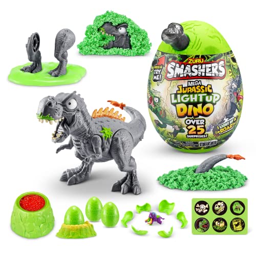 Smashers Mega Jurassic Light Up Dino Egg (T-Rex) by ZURU Collectible Egg with Over 25 Surprises, Volcano Slime, Fossil Toy, Dinosaur Toys, T-Rex Toy for Boys and Kids