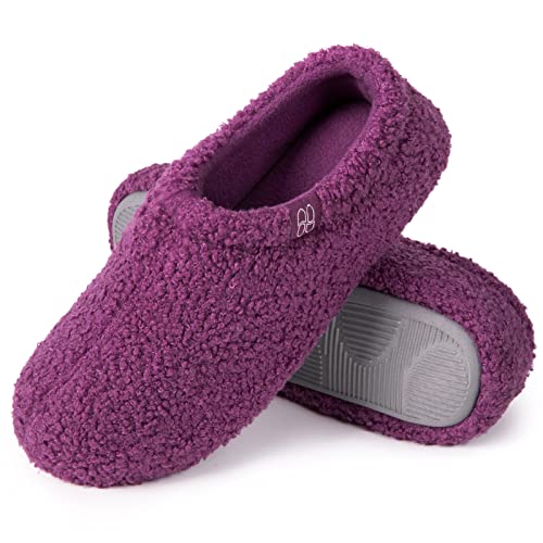 HomeTop Women's Fuzzy Curly Fur Memory Foam Loafer Slippers Bedroom House Shoes with Polar Fleece Lining (7-8, Purple)