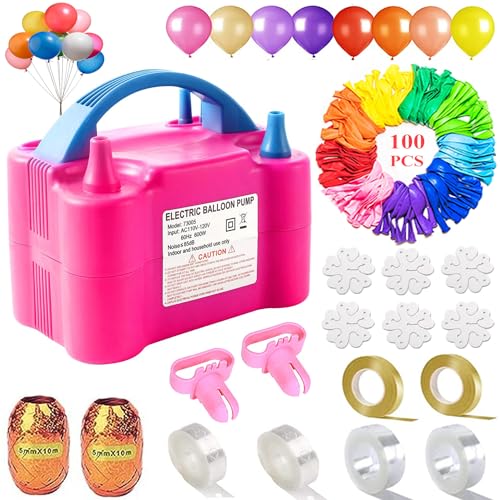 Balloon Pump, Portable Dual Nozzles Electric Balloon Pump with 100 Balloons, Balloon Inflator Air Pump Balloon Blower Machine for Party Birthday Wedding Festival Decoration - [110V 600W]