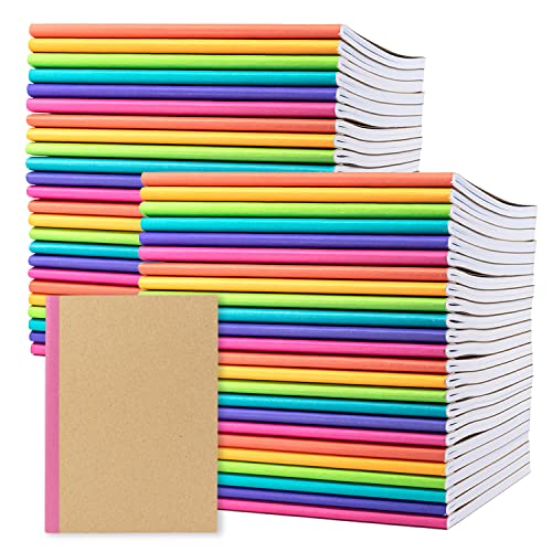 PAPERAGE 48-Pack Composition Notebook Journals, 120 Pages, Kraft Cover with Rainbow Spines, College Ruled Lined Paper, Small Size (8 in x 5.75 in) – for Home, Office or School Supplies