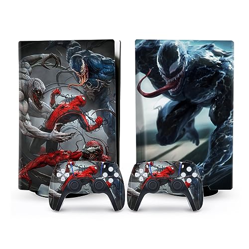 Toxxos PS5 Skin - Disc Edition Console and Controller Accessories Cover Skins PS5 Controller Skin Gift ps5 Skins for Console Full Set Red and Black PS5 Skin Spider Gery and Blue