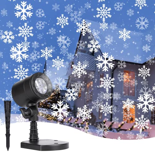Christmas Snowflake Projector Lights Outdoor, Led Rotating Snowfall Show Lights Waterproof Landscape Decorative Christmas Light Lighting for Xmas Holiday Party Garden Patio Indoor Home Decoration Show
