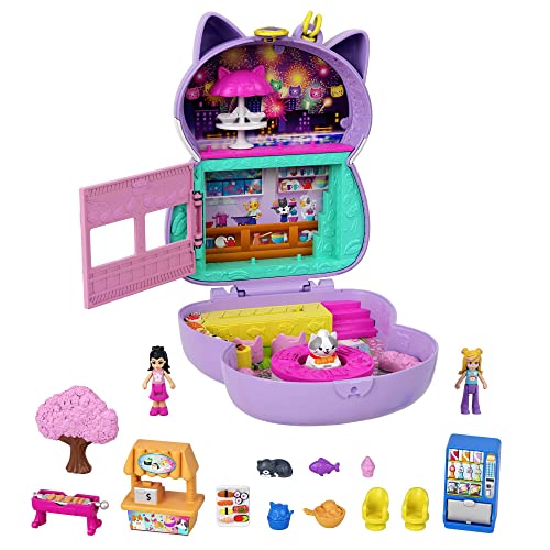 Polly Pocket Sushi Shop Cat Compact, Japanese Sushi-Themed Playset with 2 Micro Dolls & 12 Accessories, Toy Gift for Ages 4 Years Old & Up (Amazon Exclusive)
