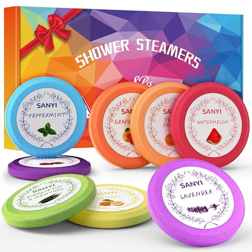 Shower Steamers Aromatherapy, sanyi 8 Pcs Stocking Stuffers for Women Bath Bombs Gifts for Teen Girls Self Care and Relaxation with Essential Oils, Birthday, Christmas Gifts for Women, Mom