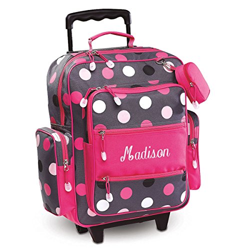 Lillian Vernon Personalized Rolling Luggage for Kids Grey Multi-Dots Design, 20' H x 12' x 5'