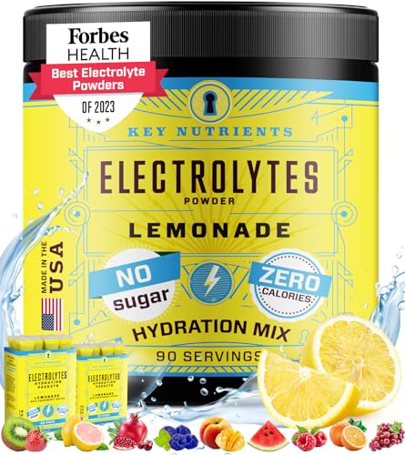 KEY NUTRIENTS Multivitamin Electrolytes Powder No Sugar for Recovery - Refreshing Lemonade Electrolyte Powder - Hydration Powder - No Calories, Gluten Free Electrolytes Powder - 90 Servings