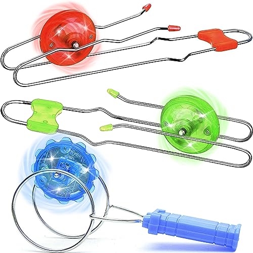 Jishi 3pcs Light Up Magnetic Gyro Wheel Toys for Kids, Stocking Stuffers for Kids Adults Christmas Glow Party Favors Nostalgia Gifts, Retro Magic Rail Twirler Toys for Kids Ages 3+ Year Old Boys Girls