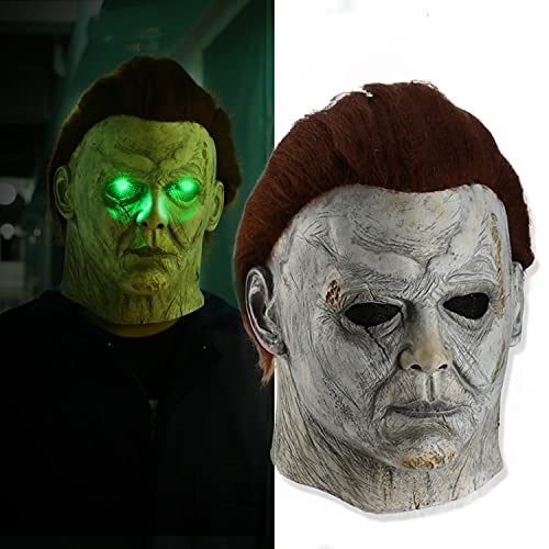Utaomld Unisex Mask Micheal Myers Costume Halloween Horror Kills Costumes Adult Teens Mask Full Head with Wig Eye Glowing Scary Masquerade Cosplay Party Props