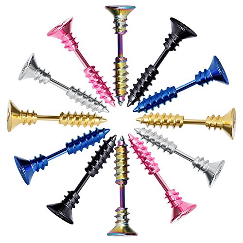 Cottvott Punk Cross Screw Earrings Studs Tragus Ear Jewelry for Mens 6 pair a Set (Mix 6 pairs(pink +dark blue+rainbow+steel+gold+black))