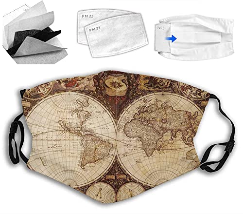 SARNFANS World Map Fashion Face mask Old World Map Drawn in 1720s,Reusable Face Mask Balaclava Washable Outdoor Nose Mouth Cover for Men Women,Brown