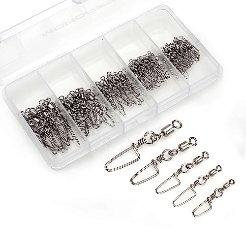 110PCS Stainless Steel Barrel Snap Swivel Fishing Accessories, Premium Fishing Gear Equipment with Ball Bearing Swivels Snaps Connector for Quick Connect Fishing Lures