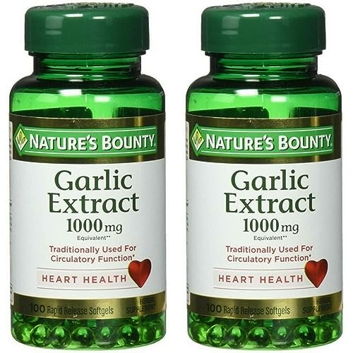 Nature's Bounty Garlic Extract 1000 mg Softgels for Cardiovascular Support,100 ea (Pack of 2)