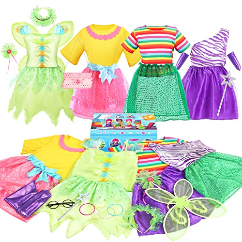 Teuevayl Little Girl Dress up Trunk Set, 20PCS Girls Pretend Play Princess Role Play Costumes Set, Singer, Princess, Fairy Costume for Girl Ages 3-7
