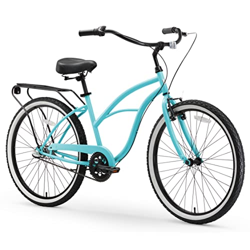 sixthreezero Around The Block Women's Beach Cruiser Bike, 24-inch/7-speed, Teal Blue w/Black Seat/Grips