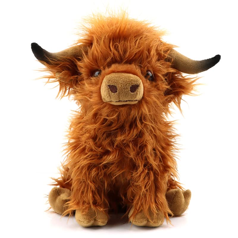 CYISONAL Highland Cow Stuffed Animals Plush Toy Fluffy Bull Animal Doll Soft Gift for Kids Boys Girls, 10 inch Tall