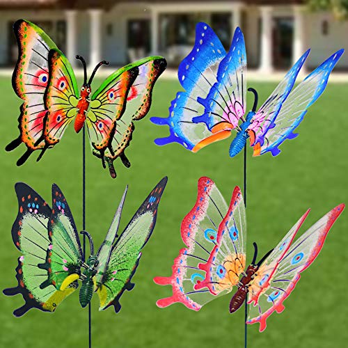 Giant Butterfly Garden Stakes Decorations Outdoor 3D Large Butterflies Lawn Decorative Yard Decor Patio Accessories Ornaments Gardening Art Christmas Whimsical Gifts (Pack of 4)