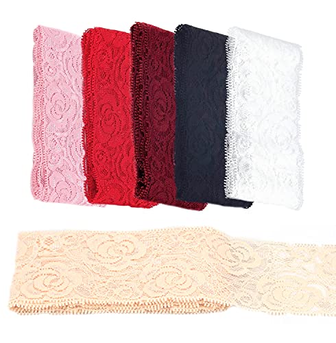 Stretch Lace Ribbon Trim, Elastic Floral Lace Ribbon, Sewing Lace Ribbon for Crafts Decorating (6 Yards, Mix Multicolor)