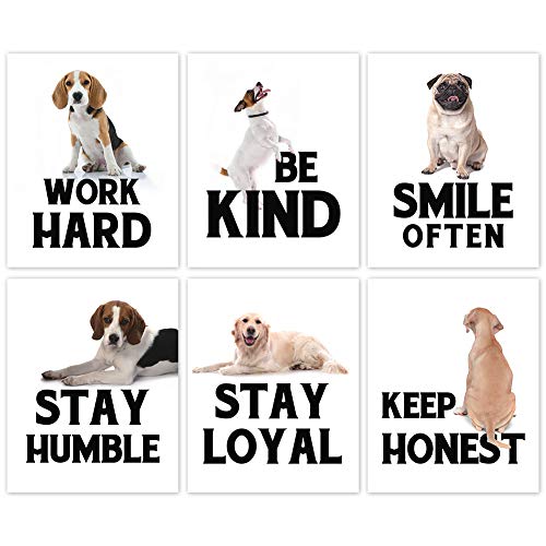 HLNIUC Puppy Positive Quote Art Print,Be Kind Lovely Dog Canvas Wall Art Set Of 6(8”X10”,Unframed),Funny & Cute Animal Inspirational Painting Poster For Pet Lovers Kid Bedroom Playroom Decor