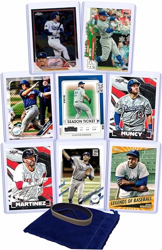 Los Angeles Dodgers Baseball Cards: Freddie Freeman, Mookie Betts, Will Smith, Clayton Kershaw, Max Muncy, Jackie Robinson, J.D. Martinez, Chris Taylor ASSORTED Stars and GOATs LA Trading Card and Wristbands Gift Pack