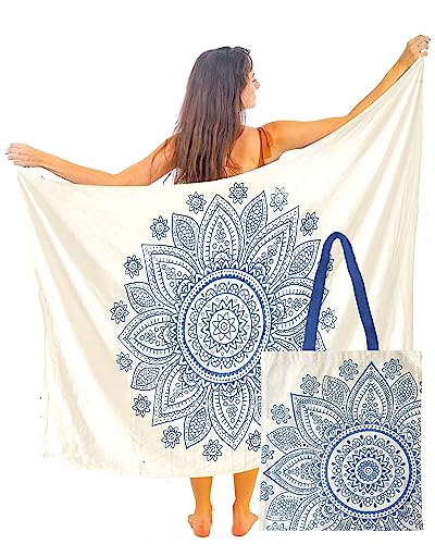 Blue Bikini Swimsuit Cover Up Set with Matching Tote Bag - Beach Sarong - Pareo for Women - Tapestry Wall Hanging