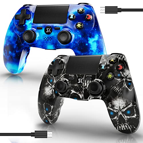 2 Pack Wireless Controller for PS4, Controller for Sony PlayStation 4, Double Shock 6-Axis Motion Sensor, Sensitive Touch Pad, Built-in Speaker & Headphone Jack, Compatible with PlayStation 4/Pro/Slim