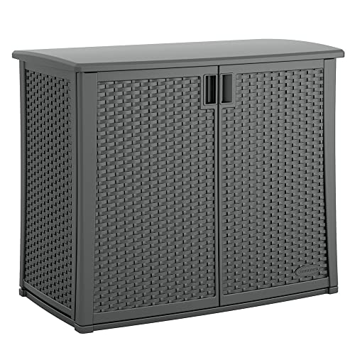 Suncast Outdoor Storage Cabinet with Pad-Lockable Doors, Freestanding Outdoor Patio Storage Unit, 42' W x 23' D x 35.5' H, Cool Gray