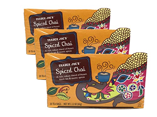 Trader Joe's Spiced Chai Assam Black Tea &Exotic Spices 20 Tea Bags 2.2 Oz. (Pack of 3)