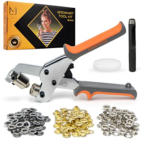 MARKYITAN Professional Grommet Tool Kit Includes 1xGrommet Press Tool, 90xMulticolor Grommets, 1xHole Punch, 1xSolid Plastic Block - 3/8 Inch (10mm)