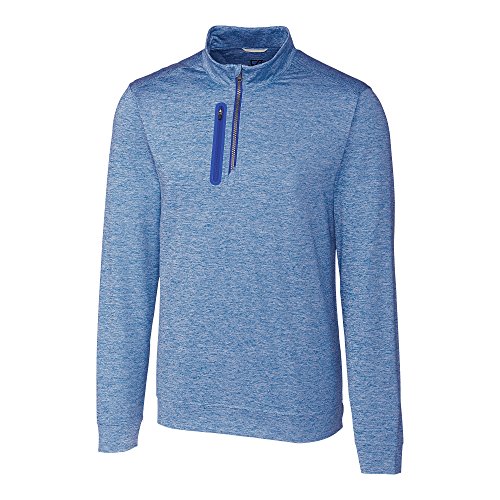 Cutter & Buck Men's Moisture Wicking Drytec Heathered Stealth Half Zip Pullover, Tour Blue, XXX-Large
