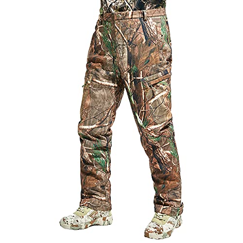 NEW VIEW Camo Hunting Pants for Men, Fleece Lined Winter Cargo Pants with 6 Pockets, Warm Silent Trousers for Deer Duck Hunts