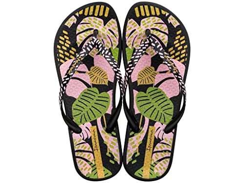 Ipanema Women's Ana Nature VII Flip Flop - Comfortable & Stylish Summer Sandal with Anatomic Footbed & Non-Slip Sole, Black/Pink/Green, 7