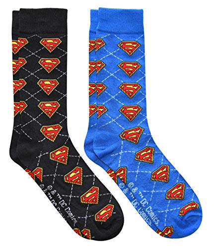 Hyp Superman Argyle Men's Crew Socks 2 Pair Pack Shoe Size 6-12