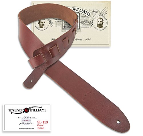 Walker & Williams Cognac Italian Leather Soft Full Grain Premium Guitar Strap SL-113