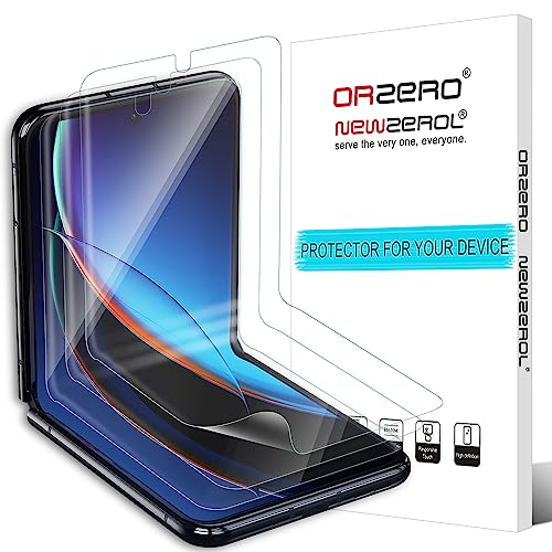 Orzero (3 Pack Compatible for Motorola Razr 2023, Razr+ 2023 TPU Screen Protector (Not Glass), Premium Quality Soft PET Edge to Edge HD Anti-Scratch Bubble-Free (Lifetime Replacement)