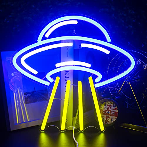 Lucunstar UFO Neon Sign,Neon Sign For Room,Alien Spaceship LED Neon Light Sign,Cute Neon Sign,Space Neon Sign for Wall Decor,Blue UFO Neon Light Sign for Bedroom Game Room Wall Decor,Ufo Lovers