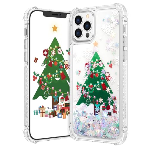 Maxdara for iPhone 12 Pro Max Christmas Case, Glitter Liquid Quicksand Floating Bling Clear Cute for Girls Children Women Gifts Protective Corners Case for iPhone 12 Pro Max 6.7 inch